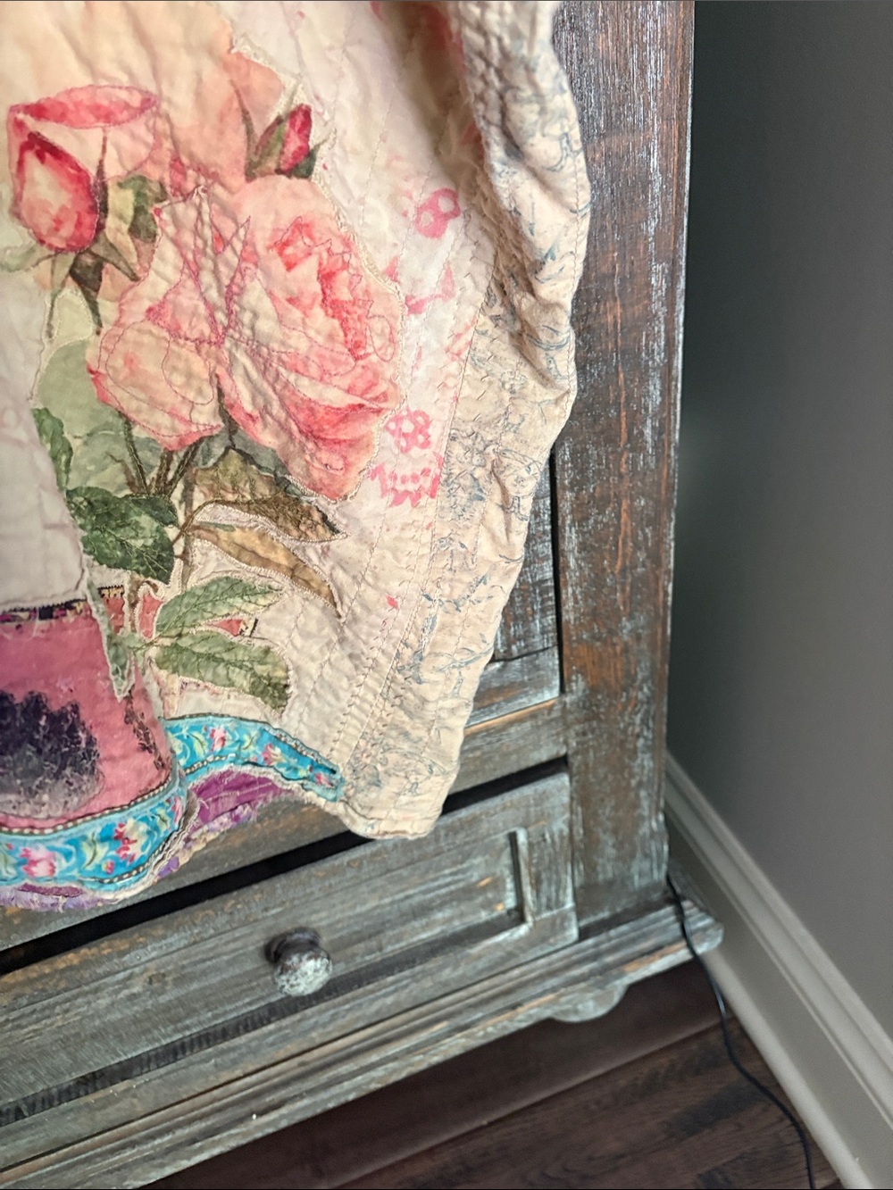 Magnolia Pearl Cream Patchwork Poncho with Pink, Teal & Purple Accents - Picture 7 of 12